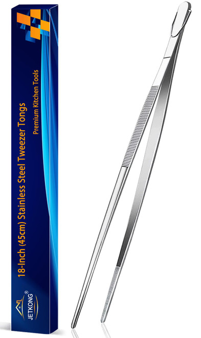 JETKONG 18 Inch (45cm) Extra Long Grill Tongs, Heavy Duty Stainless Steel Tweezer Tongs for Cooking, Grilling, Barbecue/BBQ, Buffet and Turning Food (Point Tips)
