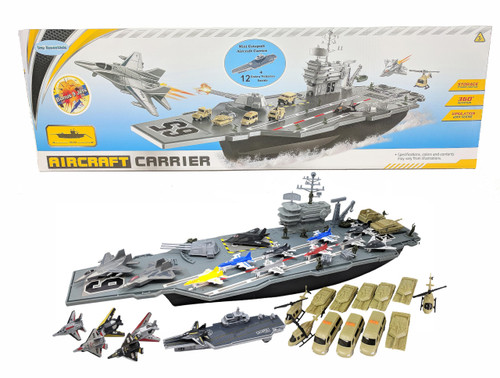 Aircraft Carrier Toy with Warplanes Fighter Jets Launching Planes Catapult Aircraft Helicopters Tanks Trucks Army Men Soliders
