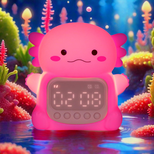 Axolotl Alarm Clock with Night Light for Kids, 7 RGB Color Cute Alarm Clocks for Bedrooms Ok to Wake Clocks, Silicone Animal Tabletop Lamp for Teen Girls Boys