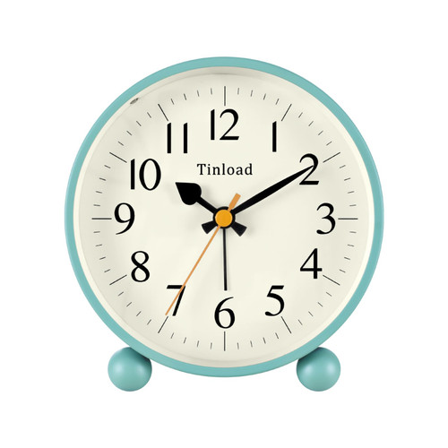 Tinload 4.5" Vintage Retro Analog Alarm Clock, Super Silent Non Ticking Small Clock with Manual Light, Snooze, Battery Operated, for Living Room, Bedroom, Bedside, Desk(Green)