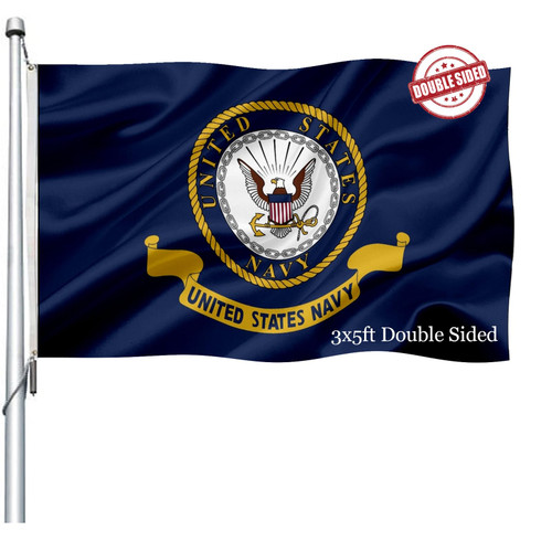 US Navy Emblem Flag Double Sided 3x5 Outdoor- Heavy Duty Naval Military Flags -United State Navy Flags Banner with 2 Brass Grommets 4 Rows Stitched
