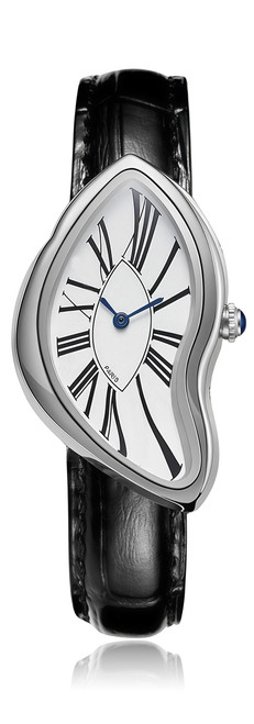 Gosasa Creative Melting Luxury Men's Watch Stylish Analog Quartz Wristwatch with Genuine Leather Strap, Roman Numeral Dial, Waterproof, Business Casual Dress Watch (Silver)