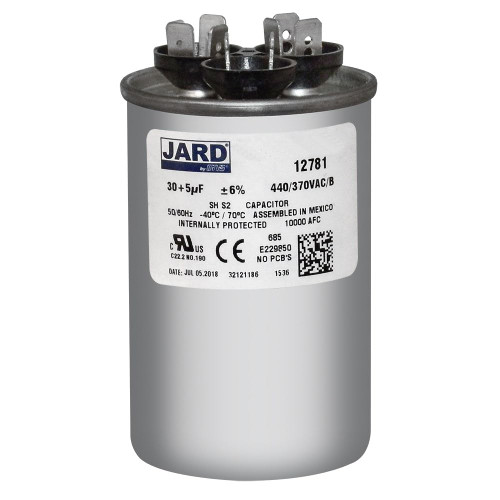 30 + 5 x 370 or 440 VAC Round Dual Run Capacitor by # 12781 30 + 5 x 370 or 440 VAC Round Dual Run Capacitor by # 12781