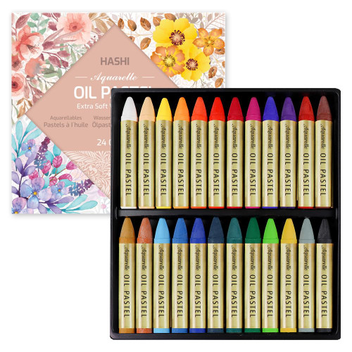 HA SHI Water Soluble Oil Crayons For Artists 24 Color, Watercolor Crayons, Oil Pastels, Premium Quality Art Supplies for Kids, Adults - Blendable, Vibrant Hues, Korean Craftsmanship