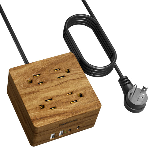 USB Power Strip Surge Protector - SUPERDANNY Desktop Extension Cord with 4 Widely Spaced Outlets & 4 Smart USB Ports, Portable Charging Station for Home, Office, Hotel, Dorm, RV, Faux Walnut Grain USB Power Strip Surge Protector - SUPERDANNY Desktop Extension Cord with 4 Widely Spaced Outlets & 4 Smart USB Ports, Portable Charging Station for Home, Office, Hotel, Dorm, RV, Faux Walnut Grain