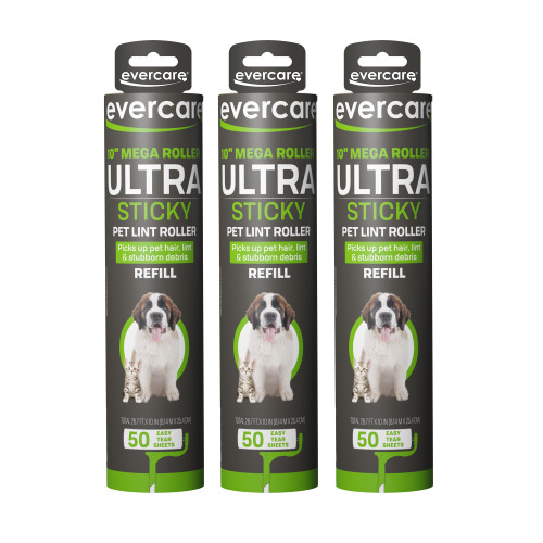 Evercare Pack of 3 All-Purpose Pet Mega Oversized Lint Roller Refills, 50 Sheets Each