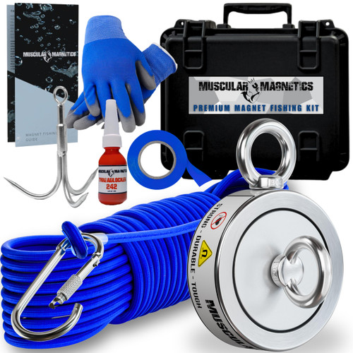 1325 lbs Large Magnet Fishing Kit | Complete Double Sided Fishing Magnet | Includes Strong Neodymium N52 Magnets, Durable 100ft Rope, Grappling Hook + More | Outdoor Treasure Hunting & Metal Detecting