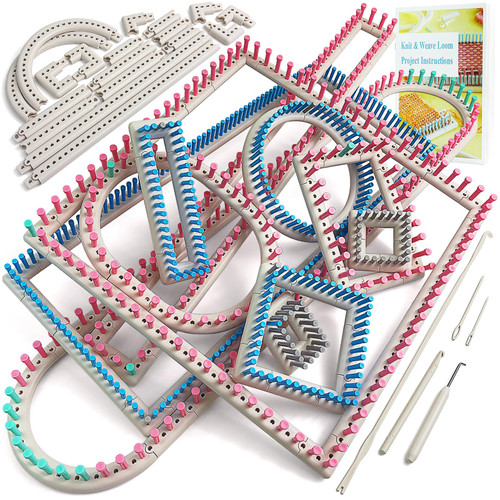 UCDRMA Upgraded Large Adjustable Loom Knitting Kit with Removable-pegs, Up to 132 Sizes & Shapes Weaving Knitting Loom for Blankets/Scarves/Hats, Beginners Infinity Crochet Loom Kit with Instructions