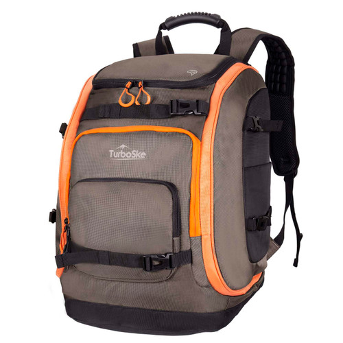 TurboSke Ski Boot Bag Backpack - 65L Waterproof Skiing Snowboarding Travel Luggage Backpack - Stores Boots Skis Snowboard Helmet Goggles Jackets Gloves & Other Accessories for Men & Women (Orange)
