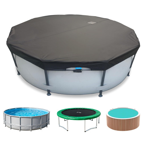 SIHAIAN 14 Ft Pool Cover, with Automatic Drain Round Pool Cover, One-Piece Quick Installation and Removal Above Ground Pool Cover, Preventing Waterlogging, UV Protected Solar Swimming Pool Cover