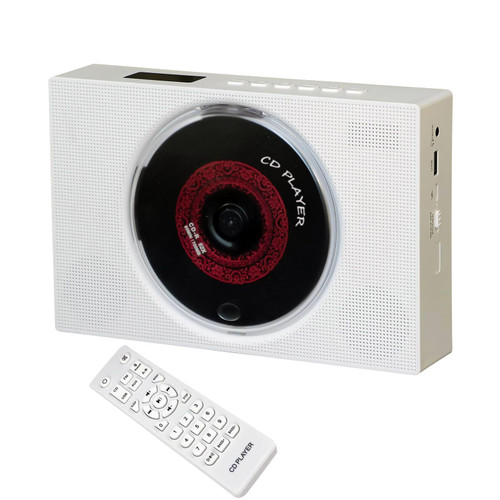 Portable CD Player with Speakers, Desktop CD Players for Home, Bluetooth, Remote Control, LED Screen, FM Radio, U Disk, AUX Port, Wired, White