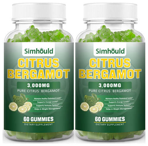 2 Pack Citrus Bergamot Gummies -3000MG Citrus Bergamot Extract Cholesterol Lowering Supplement for lmmune Support Healthy Anti-Aging, Hight Cholesterol Vegan Gummy 120 Counts Lime Flavor
