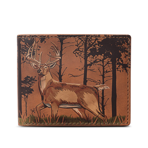 House of Jack Co. Deer In The Woods Bifold Wallet for Men and Outdoorsmen with Camou Lining, Full Grain Italian Cowhide Leather Wallet, Tan