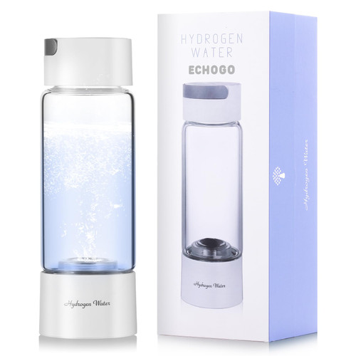 Echo Go New Upgraded Version Hydrogen Water Bottle,Hydrogen Water Bottle Generator,Portable H2 Rich Water Cup,Your Perfect Partner for a Health-Conscious Lifestyle Glass 380ml (White)