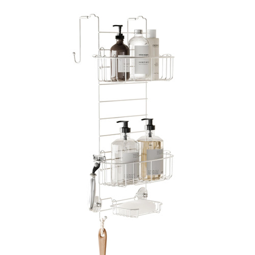 Zenna Home Shower Caddy Hanging Over the Shower Door Organizer, Stainless Steel Rack with 2 Shelves and Built in Hooks, Bathroom Organizer Shelf for Inside Shower, Chrome
