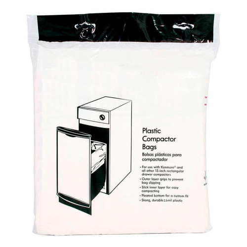 US-Based Supplier -13370 Trash Compactor Bags 15-Pack - Heavy Duty, USA-Based Supplier - Fits for All 15-Inch Rectangular Drawer Compactors, for Kenmore, Whirlpool, KitchenAid, and Jenn-Air Brands