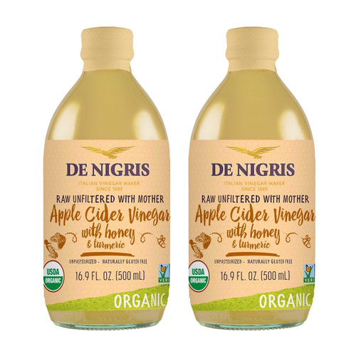 De Nigris Organic Apple Cider Vinegar With Honey & Turmeric, Raw & Unfiltered 16,9 Oz (Pack of 2) | Apple Cider Vinegar With Mother For The Balance Of Metabolism, Organic De Nigris Organic Apple Cider Vinegar With Honey & Turmeric, Raw & Unfiltered 16,9 Oz (Pack of 2) | Apple Cider Vinegar With Mother For The Balance Of Metabolism, Organic