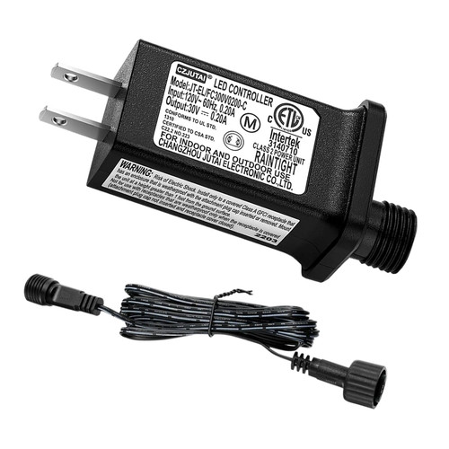 30V 0.2A LED Controller with Extension Cord, Replacement Model JT-EL/FC300V0200-C Class 2 Power Supply IP44 Low Voltage Transformer for Halloween Christmas Light
