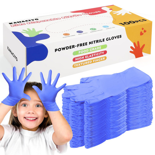 KAHACIYO Kids Nitrile Gloves, Disposable Nitrile Gloves for 4-10 Years - Latex and Powder Free -Kid Size for Cooking, Gardening Crafting, Painting, Cooking, Cleaning(100PCS)