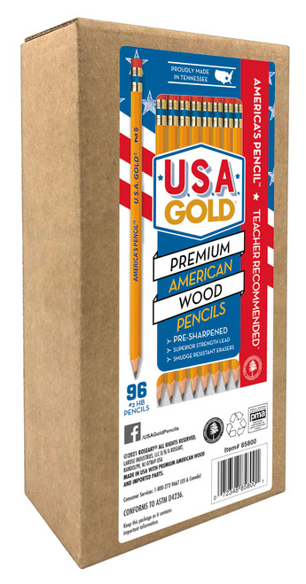 Cra-Z-Art U.S.A. Gold Pre-sharpened American Wood Cased #2 HB Yellow Pencils, 96 Pack