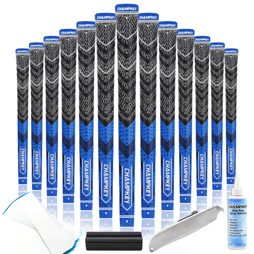 CHAMPKEY Half Cord Golf Grips 13 Pack with Golf Grip Kit - All Weather Performance Golf Club Grips - High Traction and Feedback Golf Grips for Men(Blue,Standard)