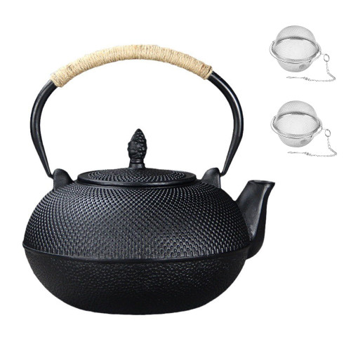 YJX 101 fl oz Extra Large and Heavy Cast Iron Teapot for Stovetop Safe, Black Tea Kettle with Stainless Steel Tea Balls for Loose Tea, Cast Iron Tea Pot for 6 to 10 People, 3000ml Japanese Tetsubin