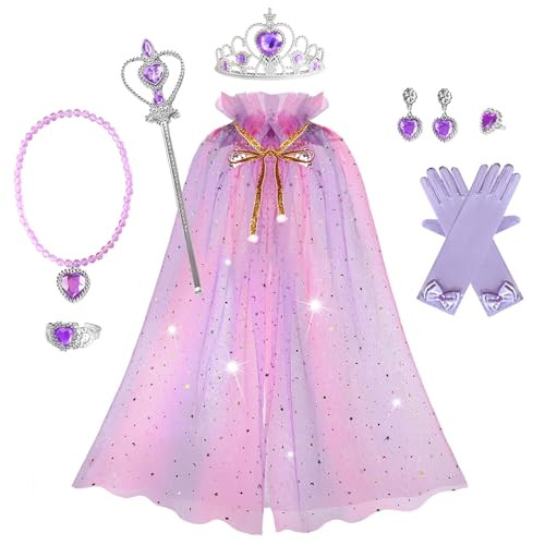 Tutu Dreams Princess Dress up Clothes for Little Girls Princess Costumes Cape Set 10 Pcs for 3-8 Birthday Party Gift, Purple