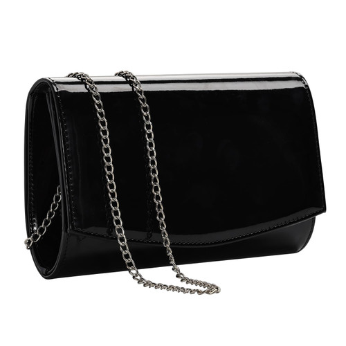 WALLYN'S Women Patent Leather Wallets Fashion Clutch Purses, Evening Bag Handbag Solid Color (Black) WALLYN'S Women Patent Leather Wallets Fashion Clutch Purses, Evening Bag Handbag Solid Color (Black)