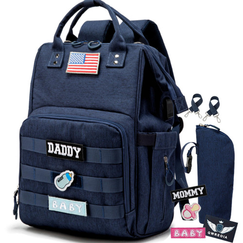 QWREOIA Diaper Bag Backpack for Dad and Mom with USB Charging Port Stroller Straps and Insulated Pocket,army military Travel Nappy Backpack for Daddy/Mommy (Navy) QWREOIA Diaper Bag Backpack for Dad and Mom with USB Charging Port Stroller Straps and Insulated Pocket,army military Travel Nappy Backpack for Daddy/Mommy (Navy)