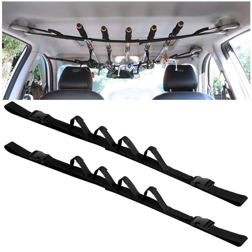 Qulkws Fishing Pole Holder Roof Rack Inside, Heavy Duty Fishing Pole Storage Straps, Vehicle Fishing Rod Holder for Truck Car, SUV, Adjustable 43-61 Inch, 5 Rod Capacity
