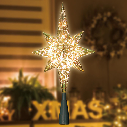 LAMPHOME 10-Light Christmas Tree Topper,Bethlehem Star Tree Topper, Gold Bethlehem Star Treetop, Golden