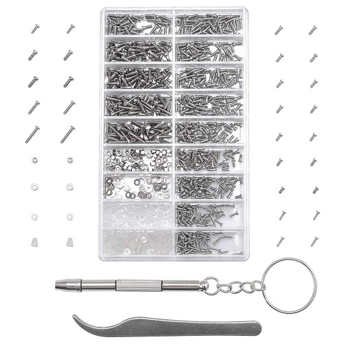 MMOBIEL 1000 Pieces Stainless Steel Micro Screws Nuts Washers Glasses Sunglasses Repair Kit Including Screwdriver and Metal Tweezers