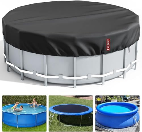 LXKCKJ 9 Ft Round Pool Cover, Solar Covers for Above Ground Pools, Stock Tank Pool Cover Protector with Accessories, Round Hot Tub Covers Ideal for Waterproof and Dustproof (Black)