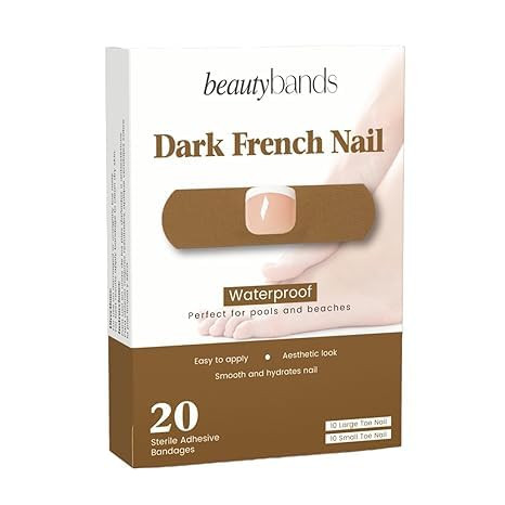 BeautyBands Toe Nail Cover Up Bandages for Unsightly, Broken or Cracked Toenails | Waterproof & Sterile Fake Nail Protector (Dark French)