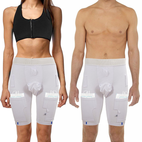 Catheter Leg Bag Underwear, Catheter Leg Bag Holder for Men & Women, Foley Catheter Bag Holder for Foley, Nephrostomy, Suprapubic & Biliary Catheters Holds (2) 600ml Nephrostomy Bags (White)（M）