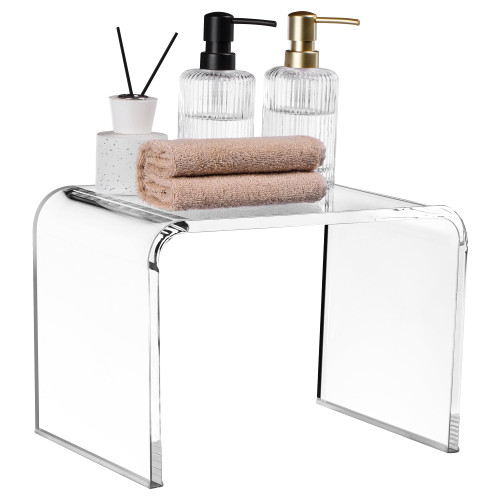 Navaris Acrylic Stool - Clear Shower & Bath Chair - Plastic Bench Ideal for Bathroom and Toilet - Step Stools to Sit in Shower - Versatile Modern Design - Stable and Non-Slip