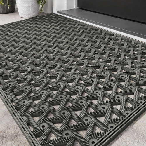 LUMI Outdoor Doormat 19x30, Front Door Mat for Outside Entrance, Heavy Duty Rubber Welcome Exterior Doormat with Non Slip Waterproof All Weather Drainage Holes, Easy Clean Entryway Rug, Grey