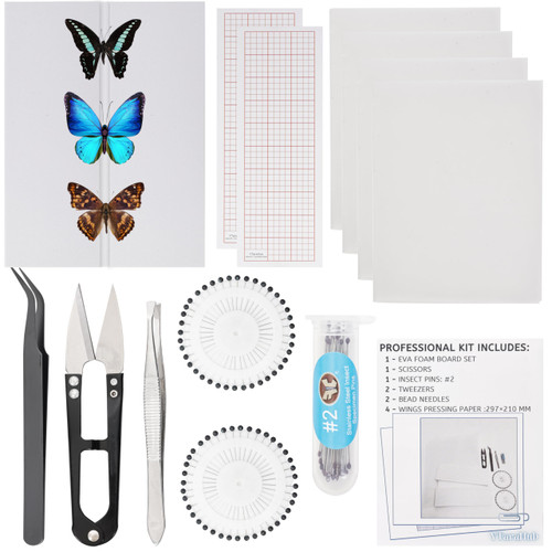 Insect Specimen Tools Kit - EVA Foam Pinning Board, Coordinate Paper, Wings Pressing Paper, Insect Pins, Complete Entomology Kit for Beginners (Insect Specimen Tools Kit)