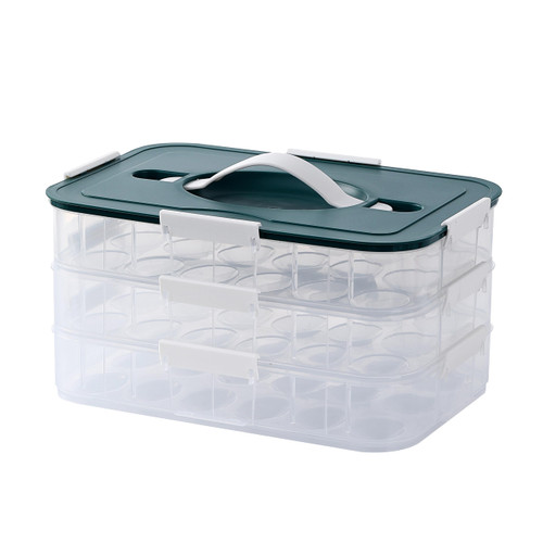Splotiva Deviled Egg Container with Lid, 54 Slots Egg Tray Carrier with Handle, Stackable Egg Tray, 12.2 x 8.4 x 6.3 inches (Green, 3 Layer)