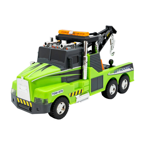 Mighty Fleet Action Drive 16" Interactive Tow Truck Toy w/Lights & Sounds, Motorized Winch, Motion Drive Action, Realistic Design & Batteries Included - Age 3+