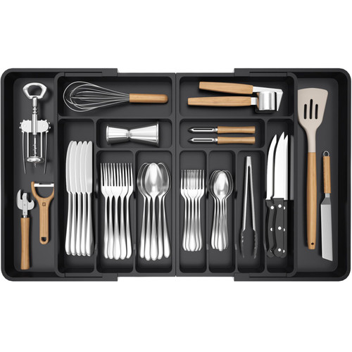 Lifewit Large Silverware Drawer Organizer, Expandable From 21 to 36 Inches, BPA Free Plastic Utensil Tray for Kitchen, Adjustable Flatware and Cutlery Holder for Spoons Forks Knives, Black
