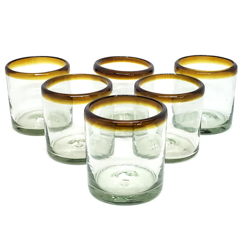 MexHandcraft Amber Rim 8 oz DOF Rock Glasses (set of 6), Recycled Glass, Lead-free, Toxin-Free (DOF Rocks)