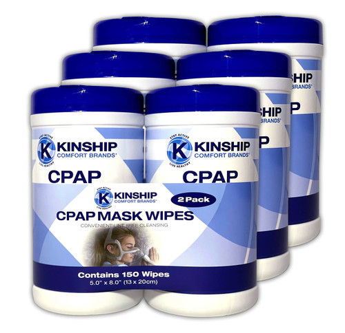 Kinship Comfort Brands CPAP Mask Cleaning Wipes, Unscented and Lint Free Cleanser to Clean Filters, Tubes and BIPAP Machines, 450 Wipes, 6 Canisters