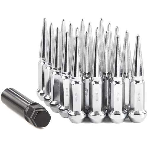 GAsupply 10x1.25 Spike Lug Nuts 16pcs, Closed End Bulge Acorn Chrome M10x1.25 Spiked Lug Nut, Cone/Conical Seat, 14mm Hex, 3.54" 90mm Tall for Aftermarket Wheel, 1 Long Socket Key