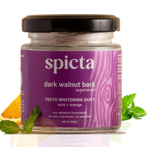 Spicta Walnut Bark Teeth Whitening Dust with Mint & Orange | Fluoride & Peroxide Free, SLS & Paraben Free | Non-Abrasive | Whitens Teeth, Freshens Breath & Prevents Plaque