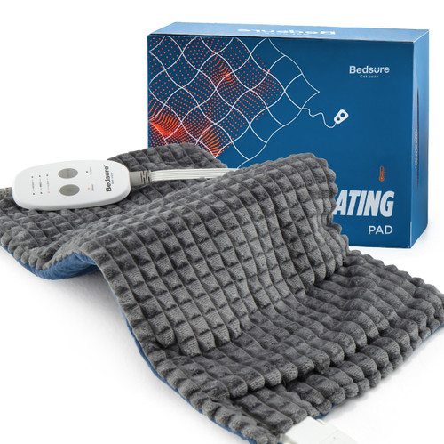 Bedsure Back Heating Pad for Neck and Shoulders, Weighted Heated Pad with Vibration, FSA Eligible Items, Birthday Gifts for Women Men Mom Men, Auto Shut Off, 5lbs 12" x 24", Dark Grey