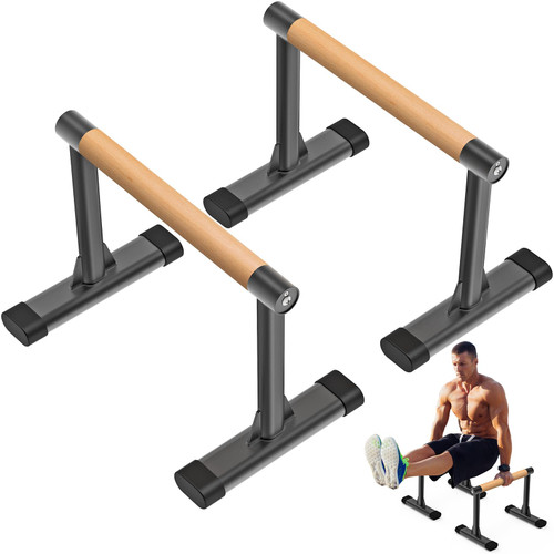 Kipika Parallettes Bars, Push Up Bars & Dip Bar with Comfort Thick Handles, Rock-Free Fitness Equipment for Handstand, L-Sit, Gymnastics & Strength Training, 600lbs Capacity (Wood)