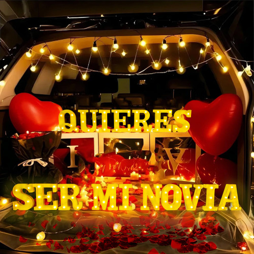 IFNCPF Quieres Ser Mi Novia Light Up Letters Proposing Decorations Set Includes 14 LED Light Letters and 1000 Rose Petals