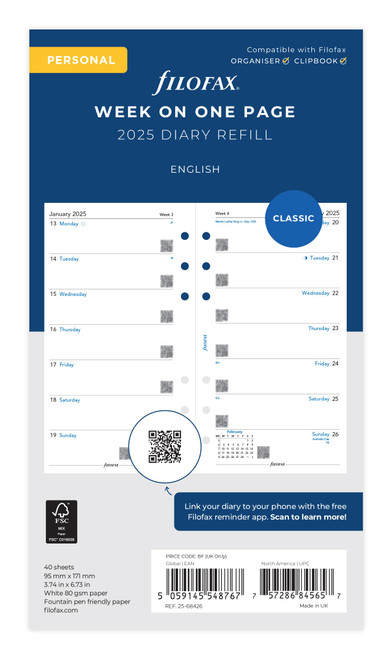 Filofax Personal week per page English 2025 diary Filofax Personal week per page English 2025 diary