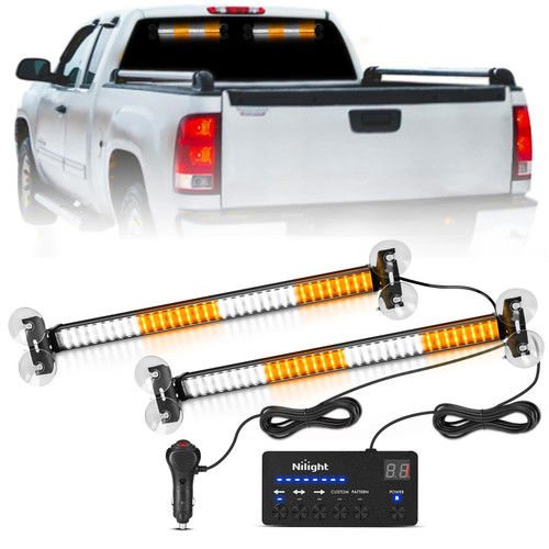 Nilight 144 LED Strobe Traffic Advisor Light Bar Amber White with Controller 2 in 1 Automotive Emergency Warning Flashing Police Windshield Lights Bars for Cars Tow Plow Trucks Construction Vehicles